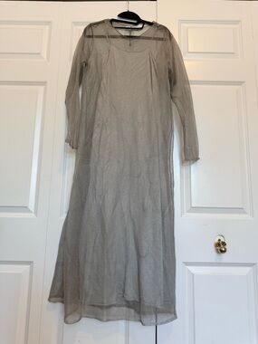 Zara Sheer Long Sleeve Maxi Dress in Taupe Gray
